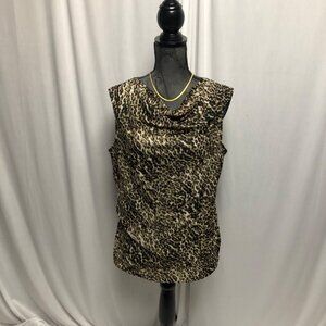 Worthington Top Womens Size XL Brown Animal Print Lined Sleeveless Blouse